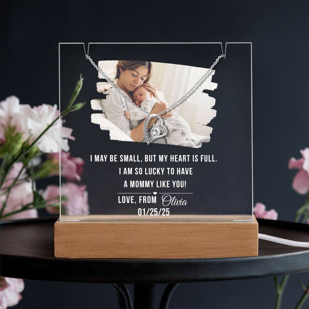 Personalized Keepsake Acrylic Nightlight with Heart Necklace Set, Mother's day Gift