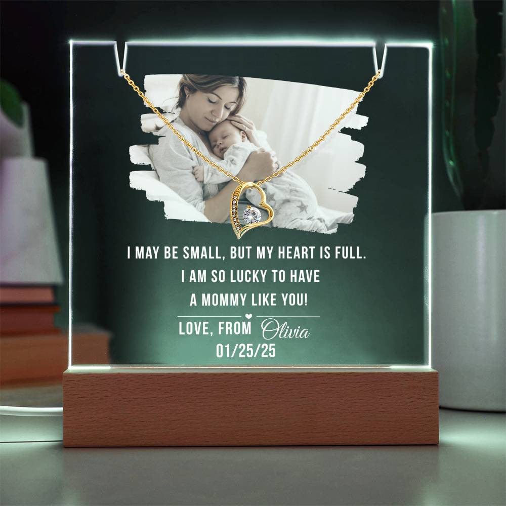 Personalized Keepsake Acrylic Nightlight with Heart Necklace Set, Mother's day Gift