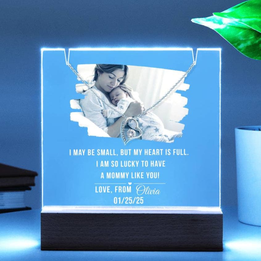 Personalized Keepsake Acrylic Nightlight with Heart Necklace Set, Mother's day Gift