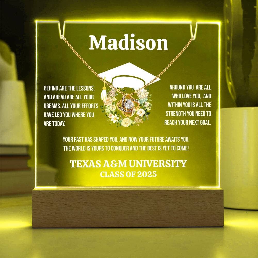 Graduation Keepsake, Acrylic Lamp with Necklace (Love Knot)