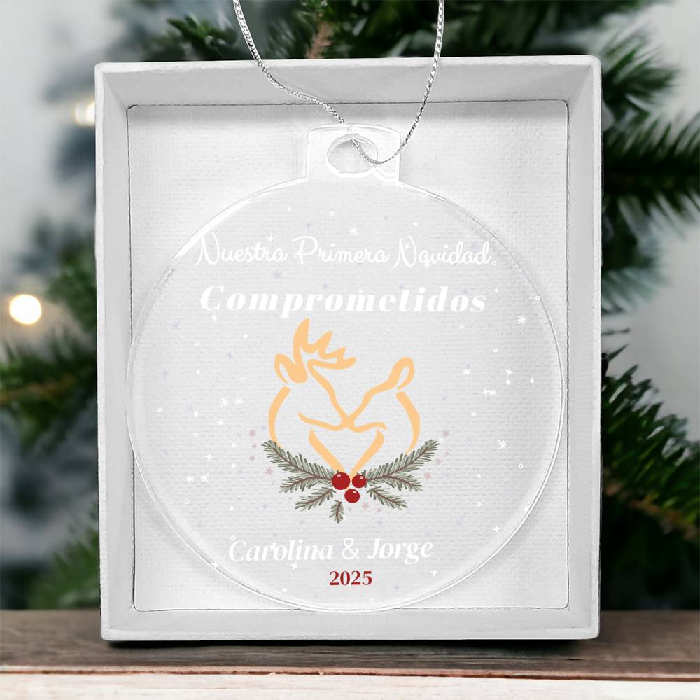Adorno de Navidad Personalizado Comprometidos | Nuestra Primera Navidad Comprometidos | Regalo de Pareja con Nombres