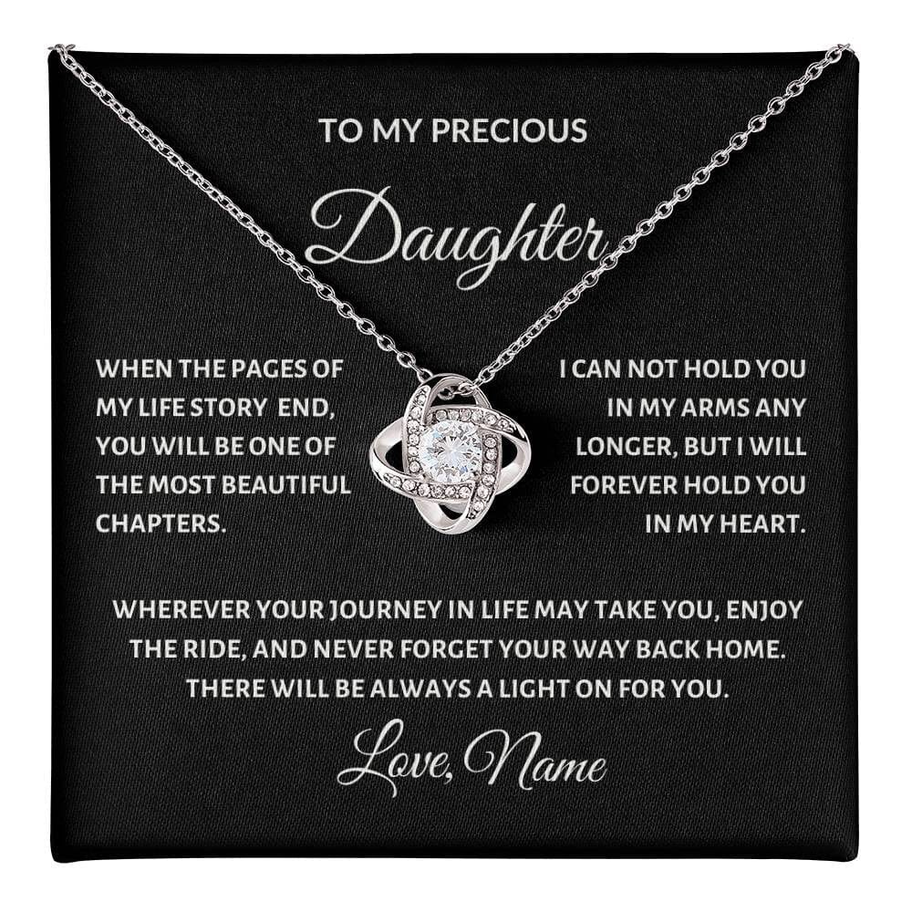 Personalized Necklace for Daughter, Love Knot (Yellow or White Gold Finish)