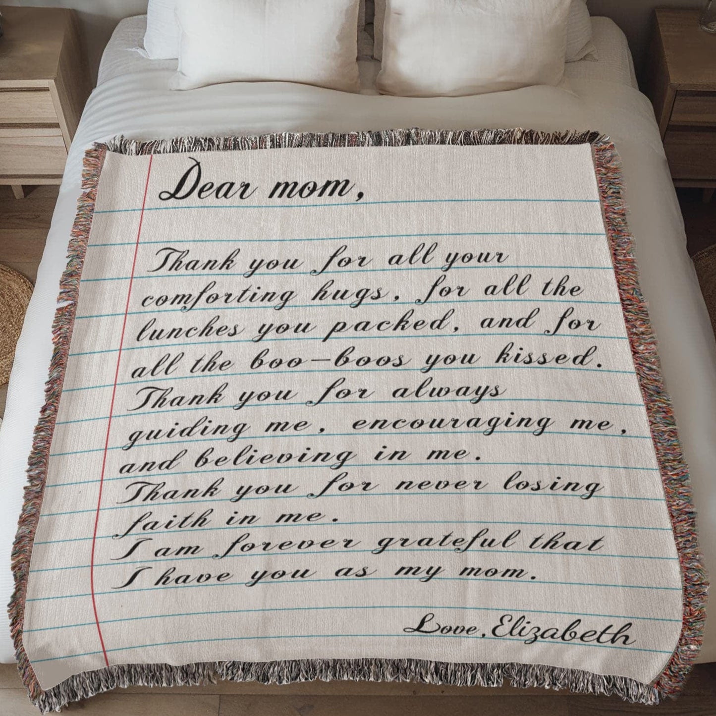 Personalized Note to Mom, Heirloom Woven Blanket , Mother's Day gift, Birthday Gift for Mom