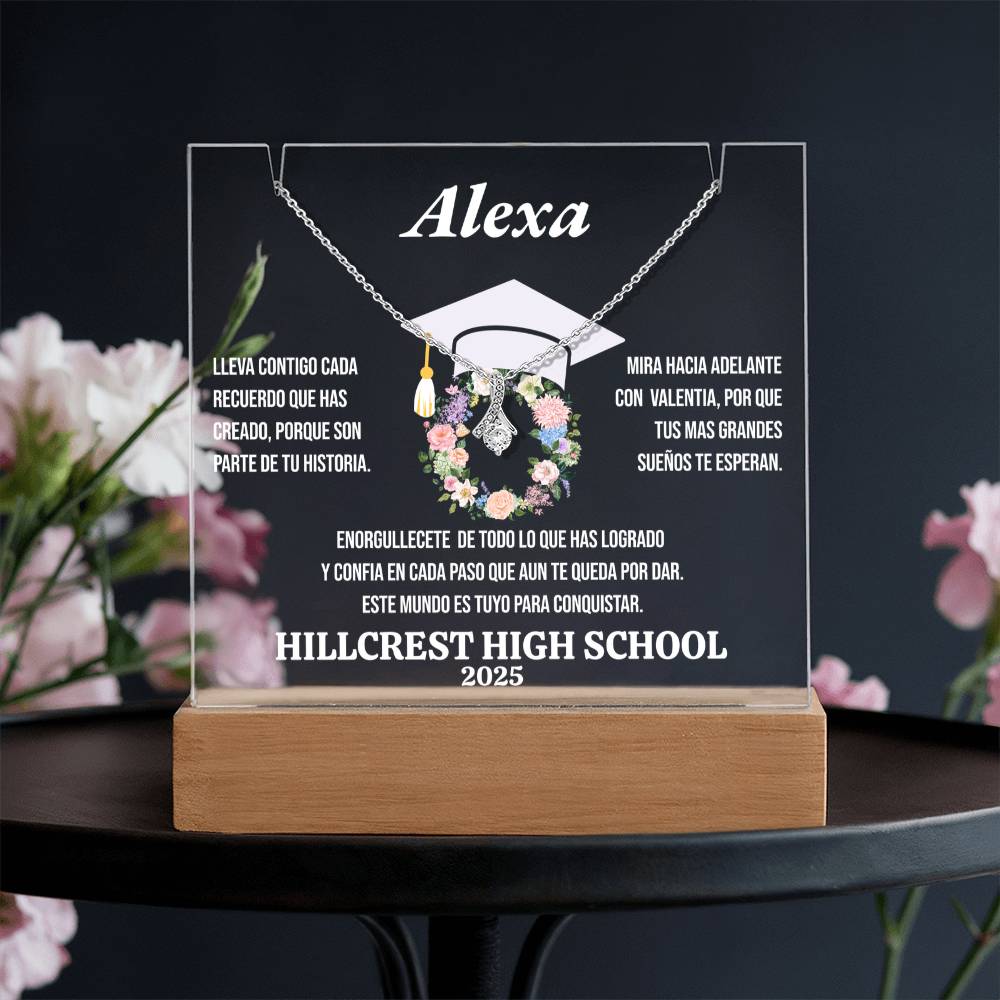 Regalo de Graduacion personalizado para Ella, Lampara Acrylica Sosteniendo un Collar (Alluring Beauty)