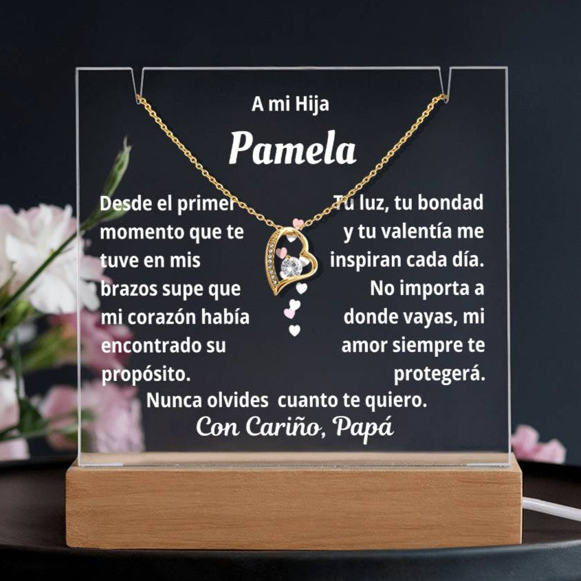 Collar con Dije de Corazón y Lámpara de Noche | Regalo de Papá a Hija con Mensaje Personalizado | Joyería Sentimental y Significativa