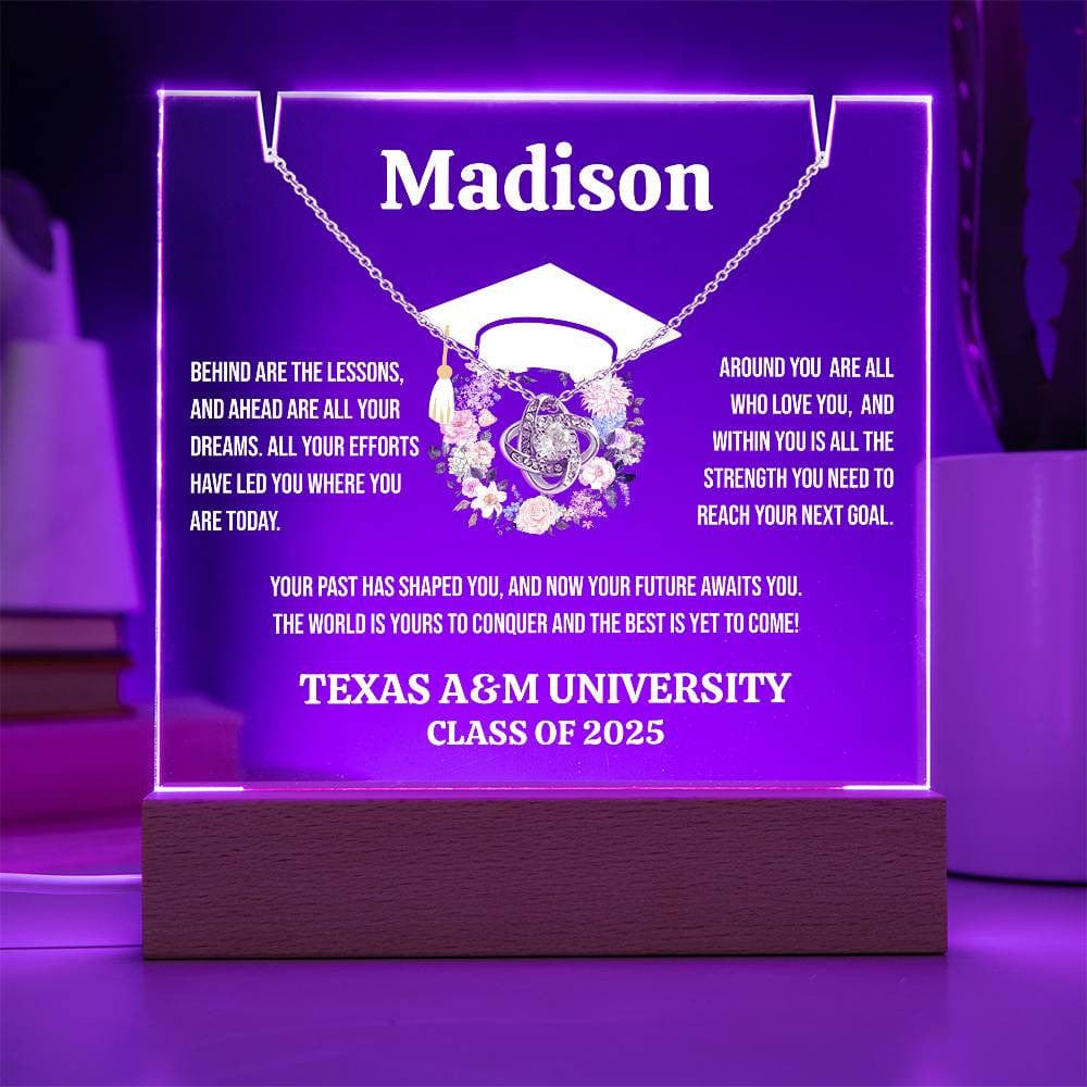 Graduation Keepsake, Acrylic Lamp with Necklace (Love Knot)