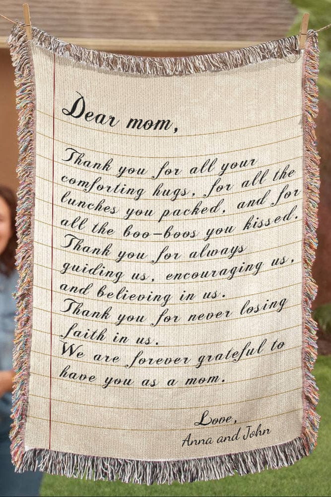 Personalized Note to Mom, Heirloom Woven Blanket, Mother's Day Gift, Birthday Gift.