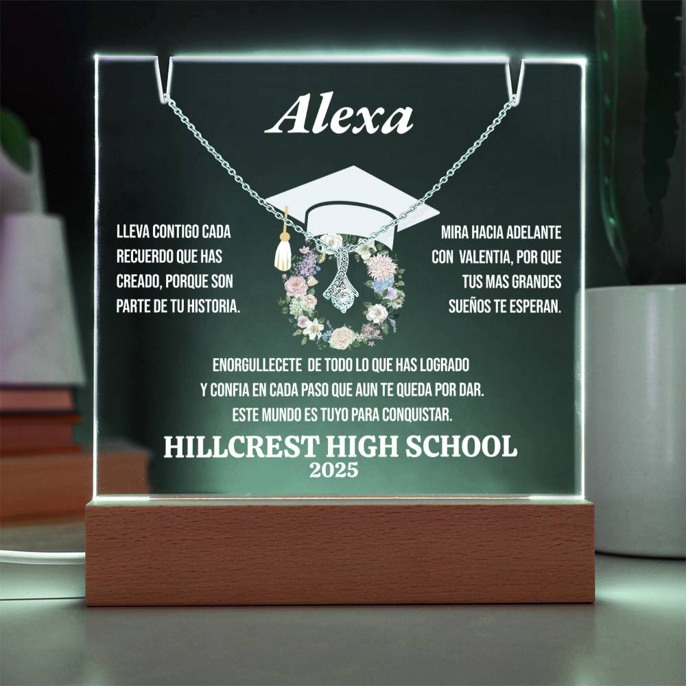 Regalo de Graduacion personalizado para Ella, Lampara Acrylica Sosteniendo un Collar (Alluring Beauty)