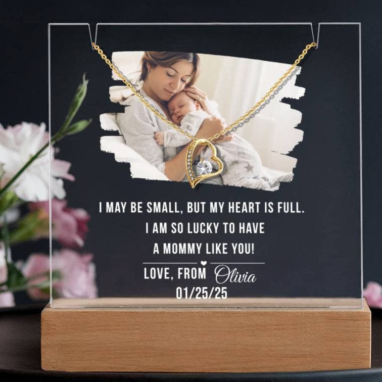 Personalized Keepsake Acrylic Nightlight with Heart Necklace Set, Mother's day Gift
