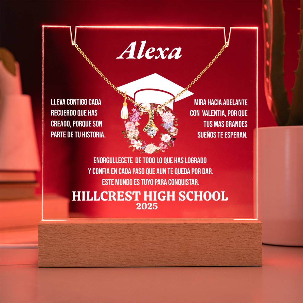 Regalo de Graduacion personalizado para Ella, Lampara Acrylica Sosteniendo un Collar (Alluring Beauty)