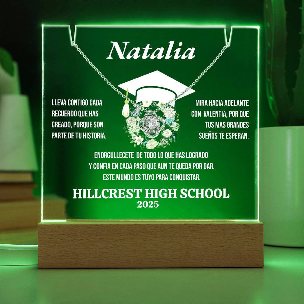 Regalo de Graduacion Personalizado, Collar Nudo de Amor y Lampara de noche