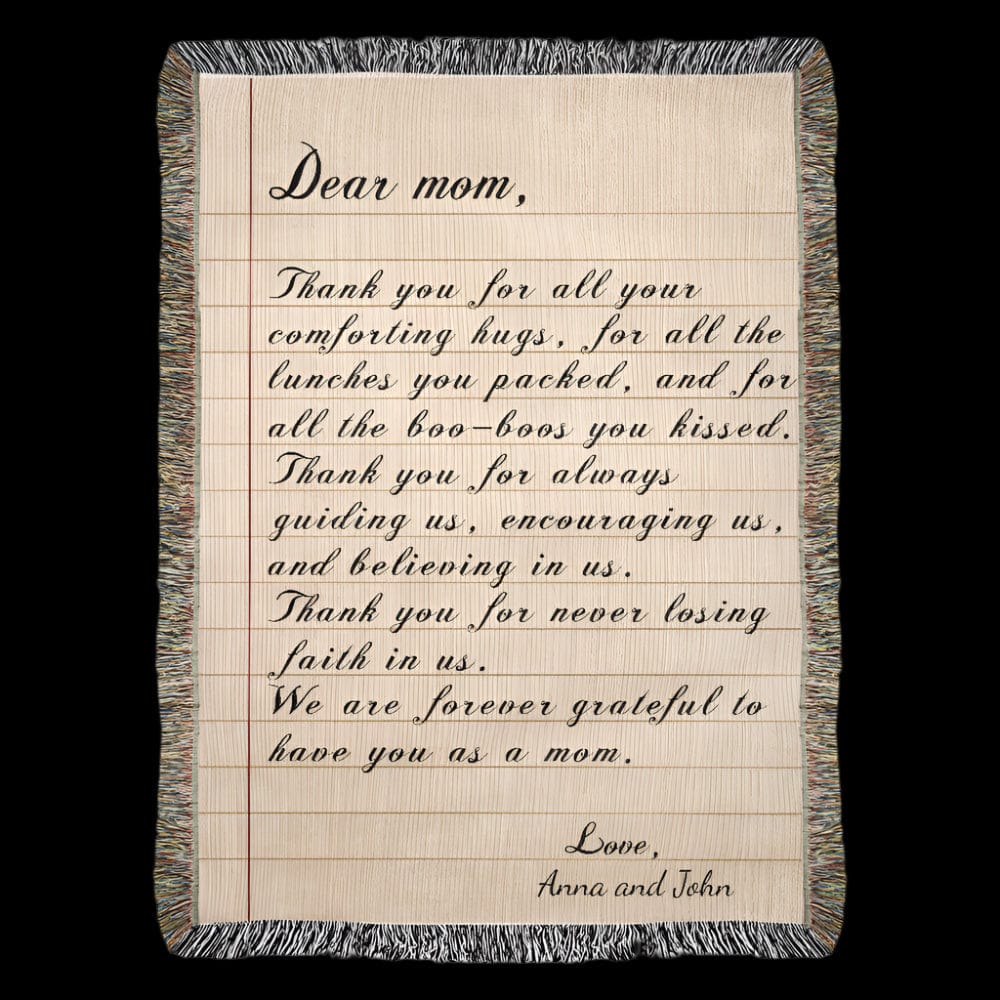 Personalized Note to Mom, Heirloom Woven Blanket, Mother's Day Gift, Birthday Gift.