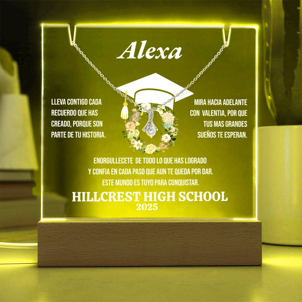 Regalo de Graduacion personalizado para Ella, Lampara Acrylica Sosteniendo un Collar (Alluring Beauty)