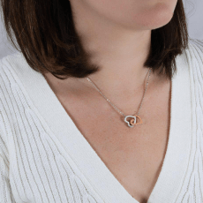 To my Beautiful Granddaughter, Interlocking Hearts Necklace with personalized Message (Yellow & White Gold Variants)
