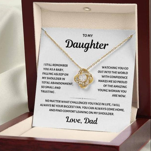 To my Daughter, Baby on My Shoulder, Love Knot Necklace