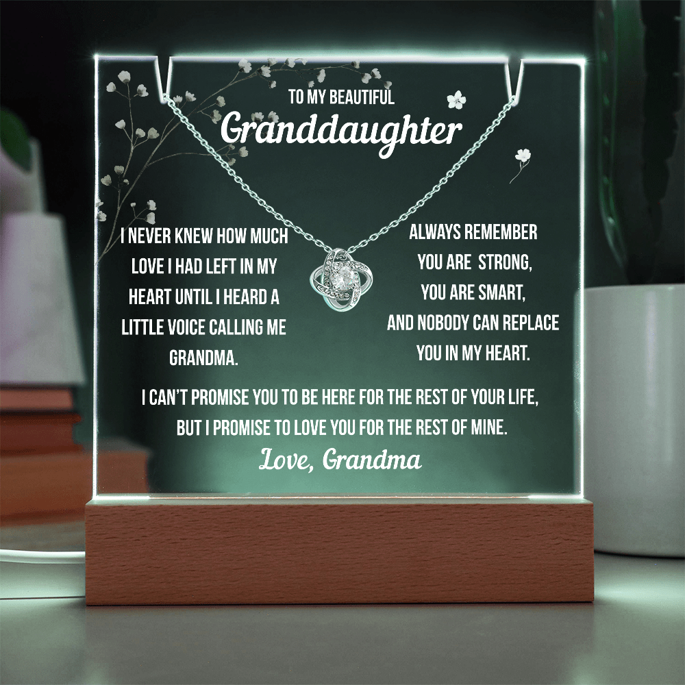 To My Granddaughter, Hearing Your Little Voice, Keepsake Acrylic Nightlight with Love Knot Necklace