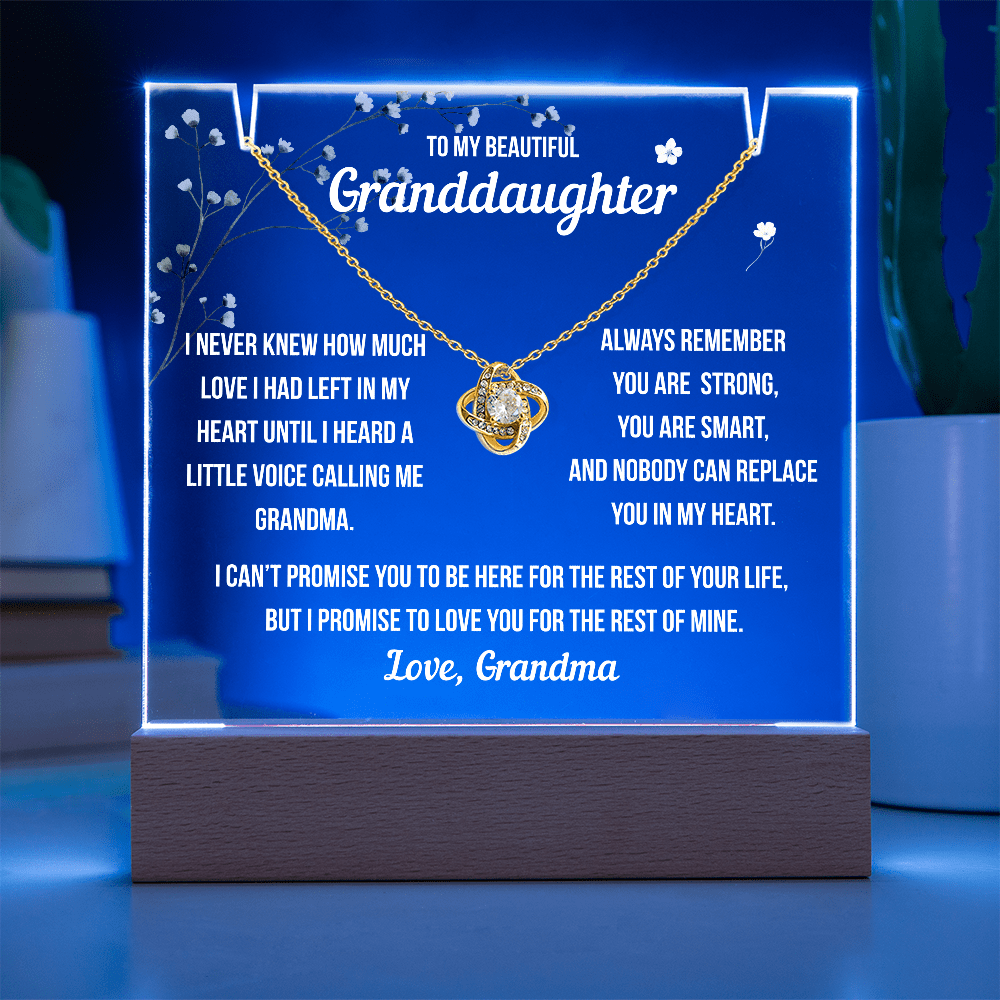 To My Granddaughter, Hearing Your Little Voice, Keepsake Acrylic Nightlight with Love Knot Necklace