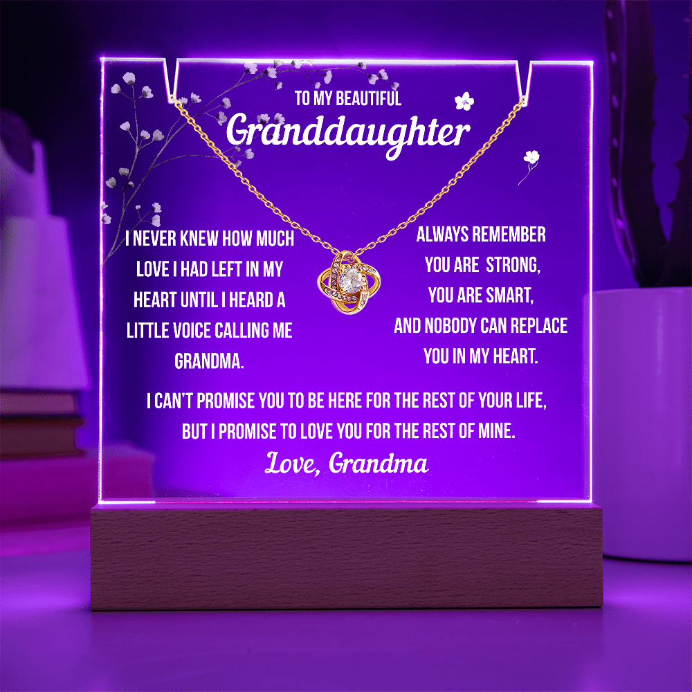 To My Granddaughter, Hearing Your Little Voice, Keepsake Acrylic Nightlight with Love Knot Necklace