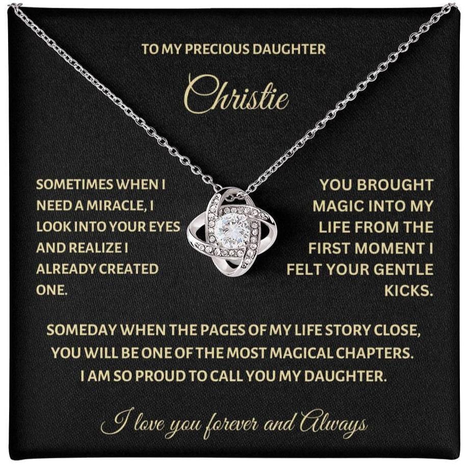 Personalized Love Knot Necklace for Daughter (Yellow & White Gold Variants)