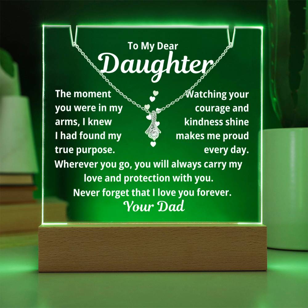 To My Daughter Necklace with Message in Acrylic Nigh Light | Dad to Daughter Gift for Christmas or Birthday
