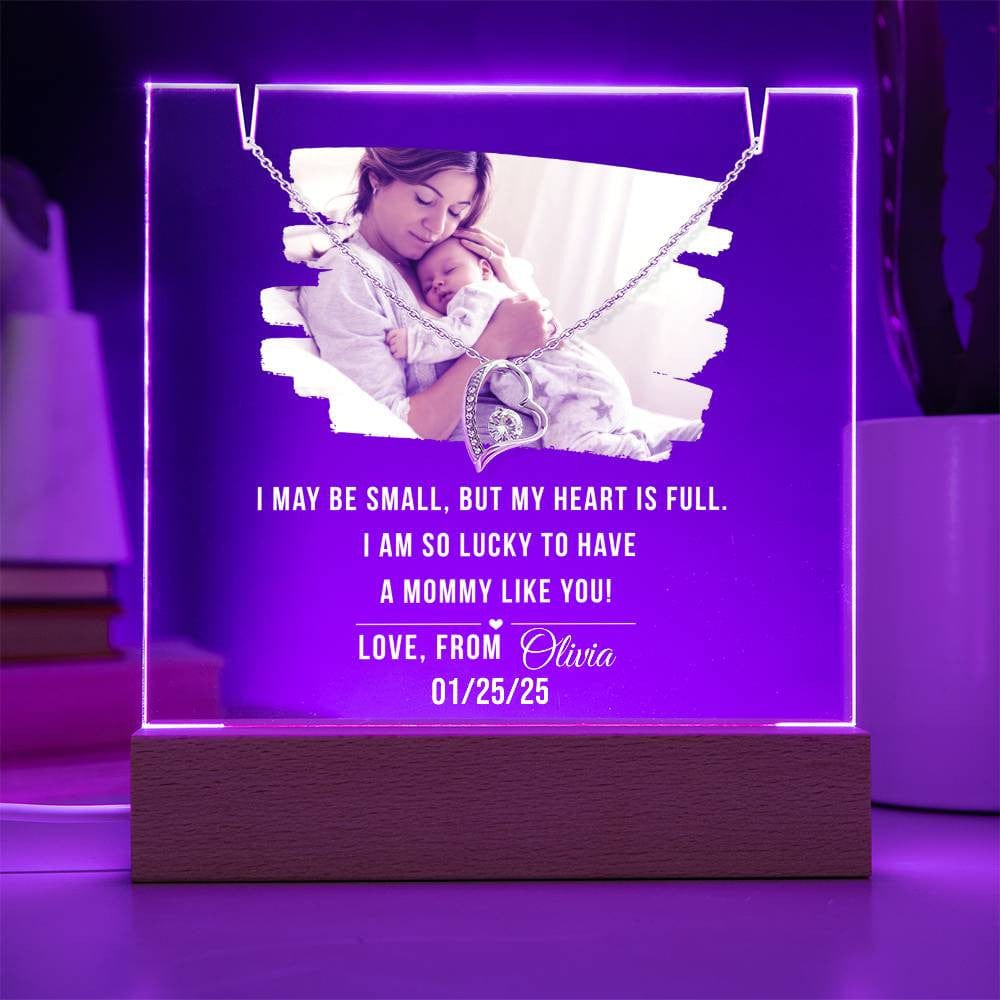Personalized Keepsake Acrylic Nightlight with Heart Necklace Set, Mother's day Gift