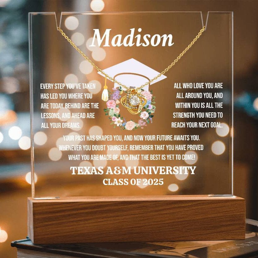 Graduation Keepsake, Acrylic Lamp and Love Knot necklace