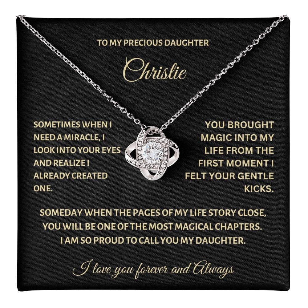 Personalized Love Knot Necklace for Daughter (Yellow & White Gold Variants)
