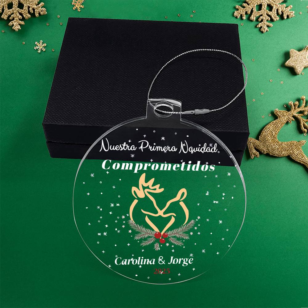 Adorno de Navidad Personalizado Comprometidos | Nuestra Primera Navidad Comprometidos | Regalo de Pareja con Nombres
