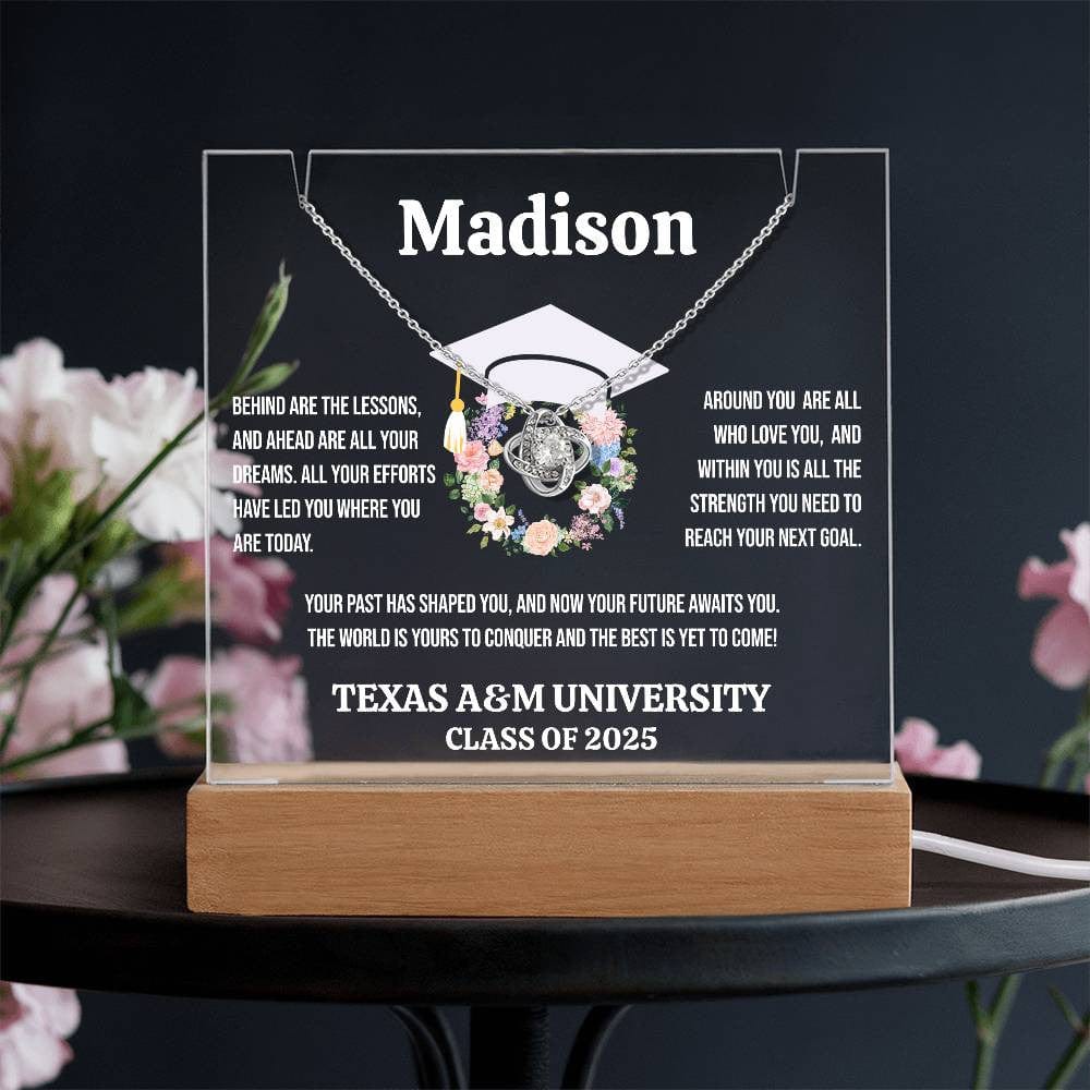 Graduation Keepsake, Acrylic Lamp with Necklace (Love Knot)