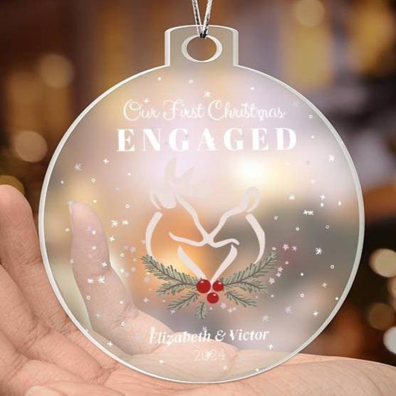 First Christmas Engaged, Personalized Acrylic Ornament Plaque