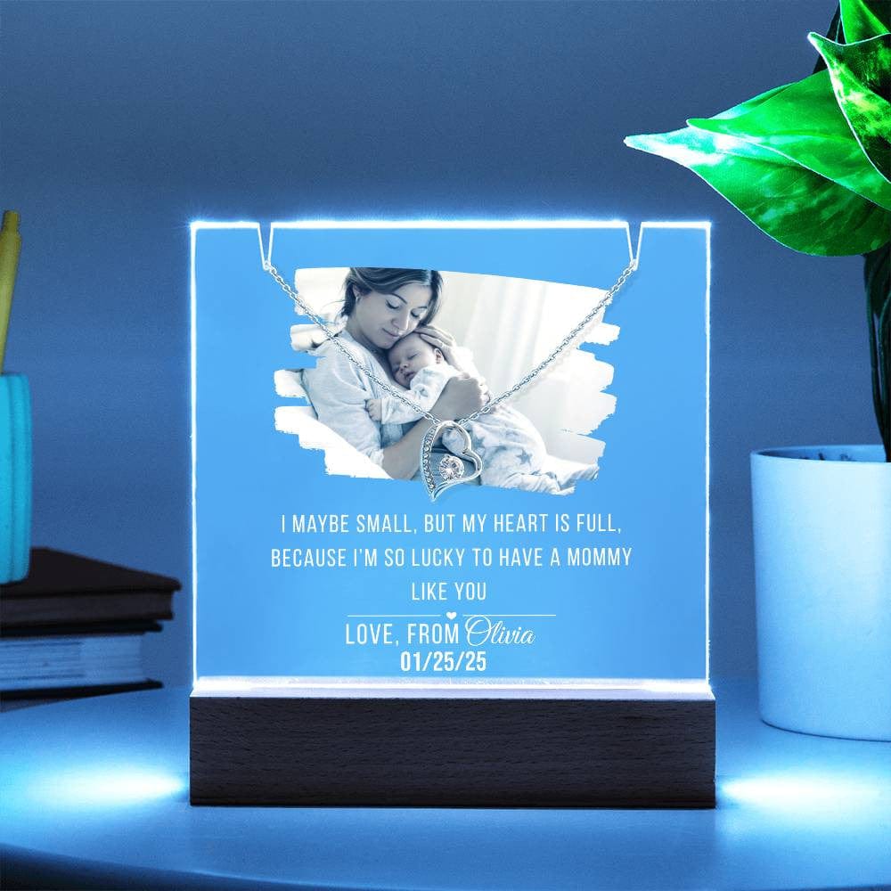 Personalized Keepsake Acrylic Nightlight with Heart Necklace Set, Mother's day Gift