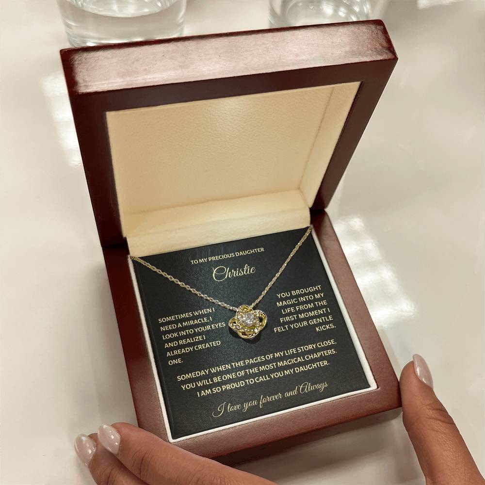 Personalized Love Knot Necklace for Daughter (Yellow & White Gold Variants)