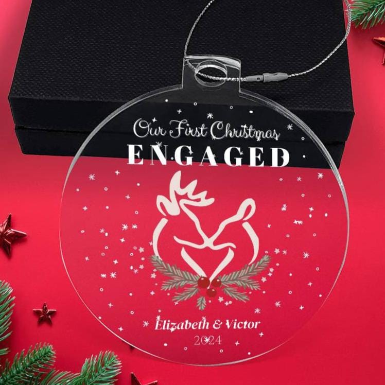 First Christmas Engaged, Personalized Acrylic Ornament Plaque