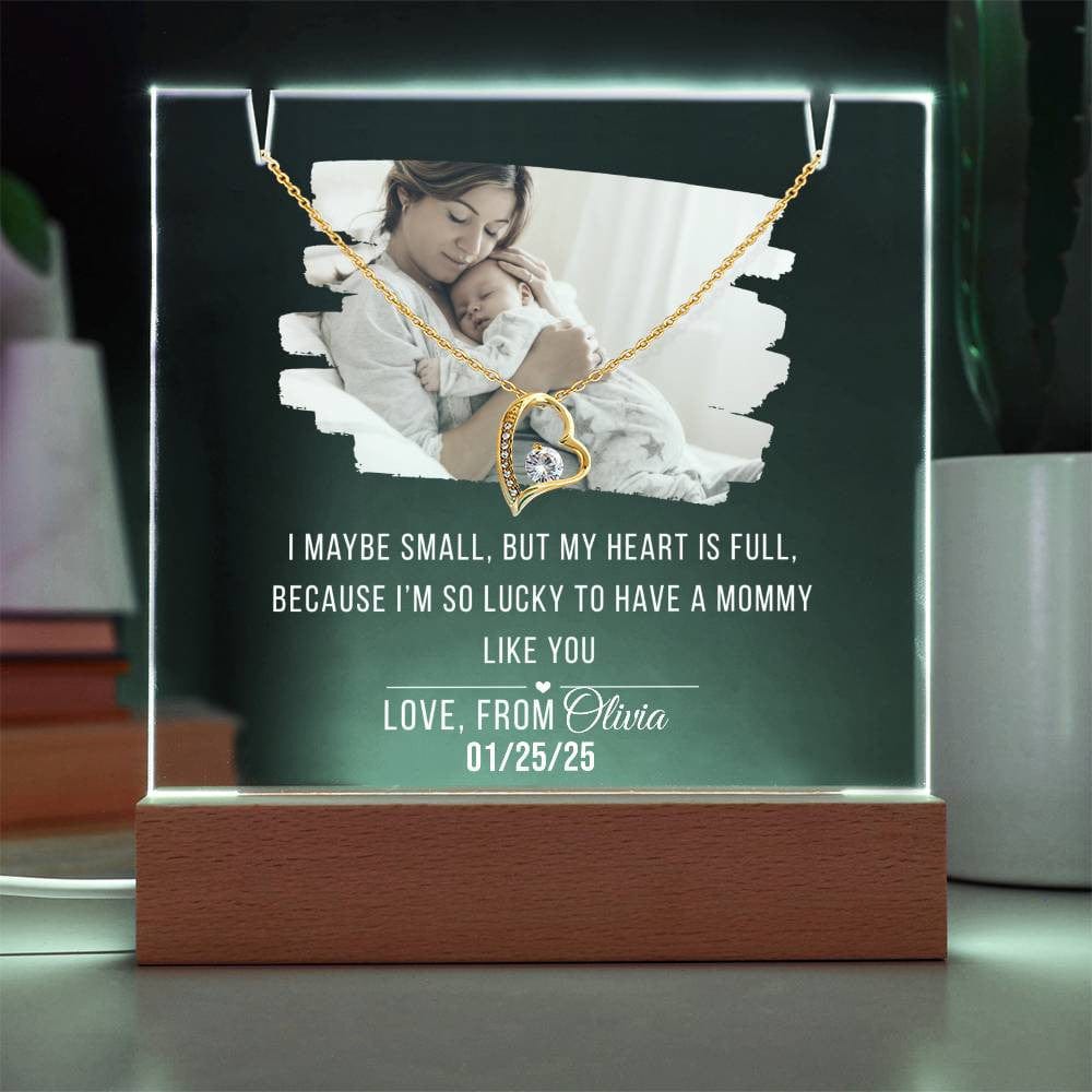 Personalized Keepsake Acrylic Nightlight with Heart Necklace Set, Mother's day Gift