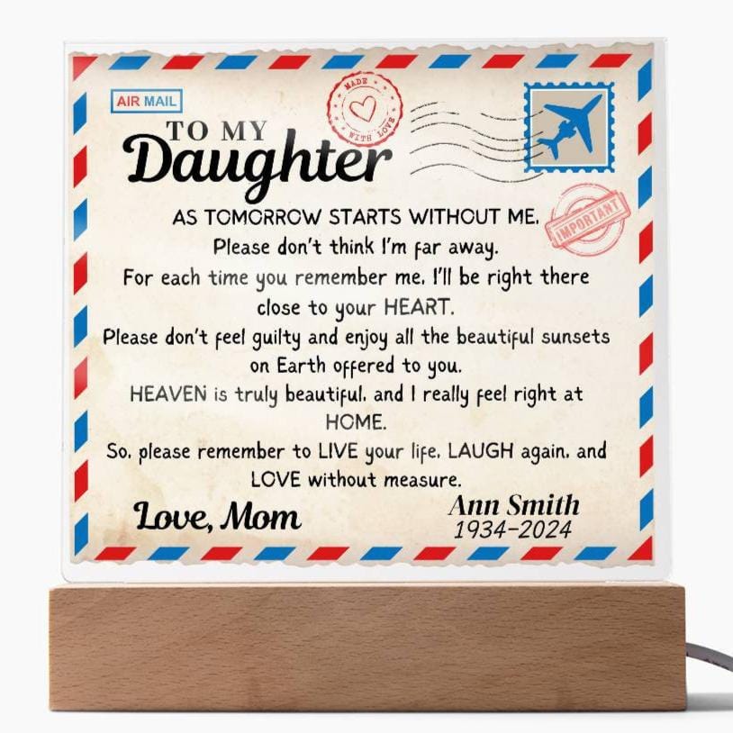 Post card to Daughter from Heaven Acrylic Square Plaque/Nightlight ( Personalized)