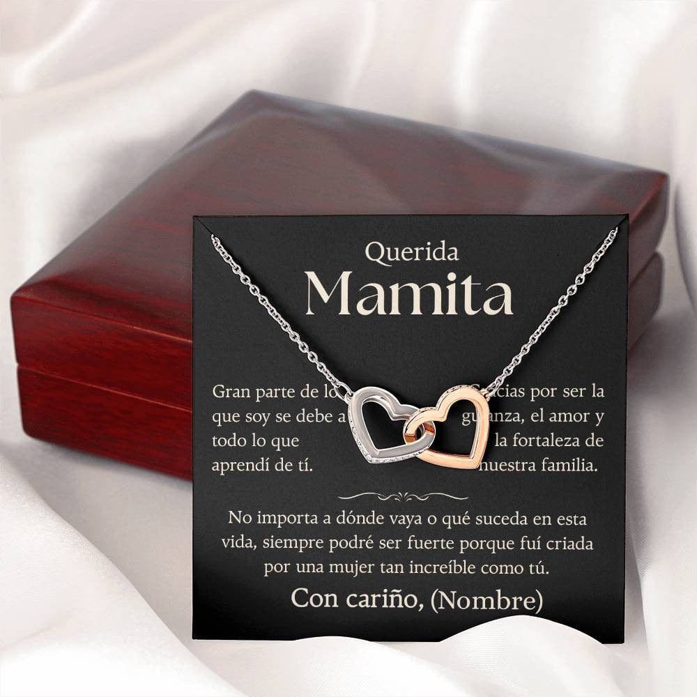 Querida Mamita, Collar de Corazones Entrelazados con Mensaje Personalizado.