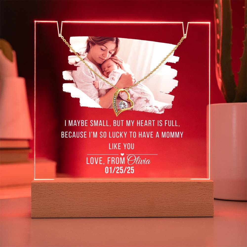 Personalized Keepsake Acrylic Nightlight with Heart Necklace Set, Mother's day Gift