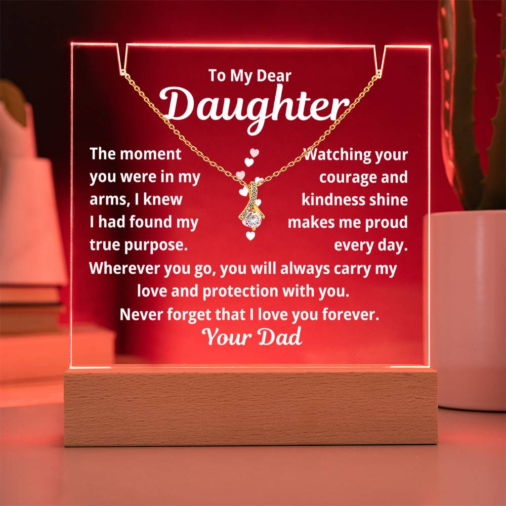 To My Daughter Necklace with Message in Acrylic Nigh Light | Dad to Daughter Gift for Christmas or Birthday