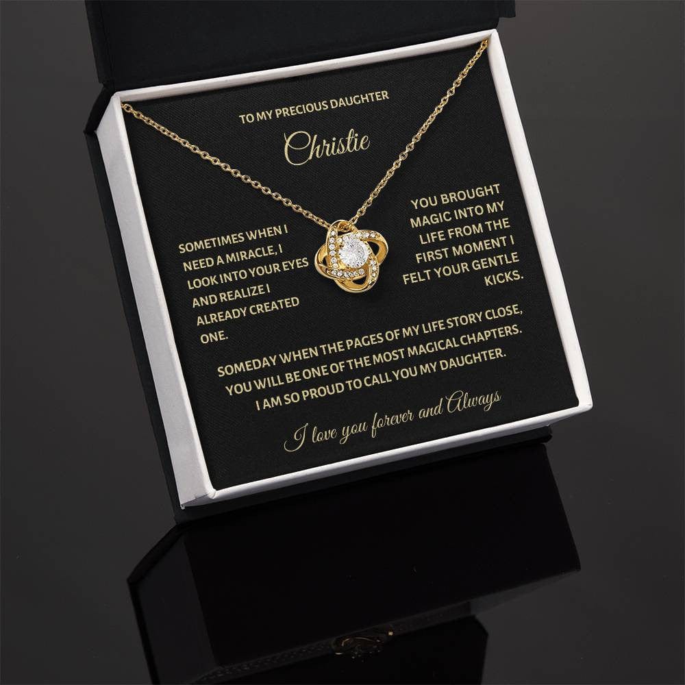 Personalized Love Knot Necklace for Daughter (Yellow & White Gold Variants)