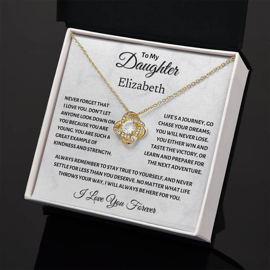 To my Daughter, Chase your Dreams, Love Knot Necklace (Yellow & White Gold Variants)