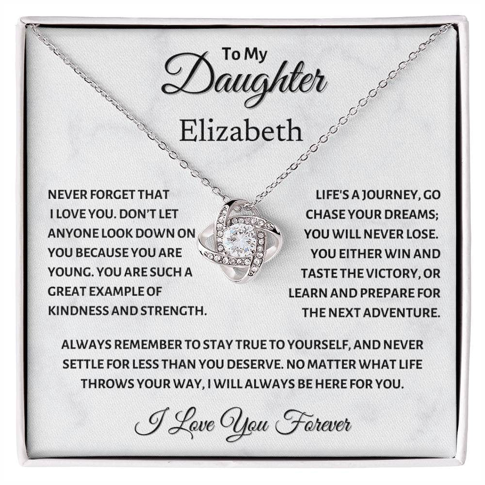 To my Daughter, Chase your Dreams, Love Knot Necklace (Yellow & White Gold Variants)