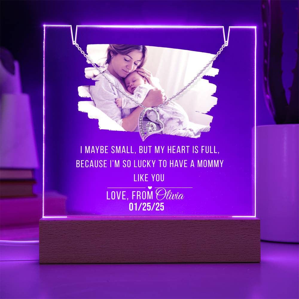 Personalized Keepsake Acrylic Nightlight with Heart Necklace Set, Mother's day Gift