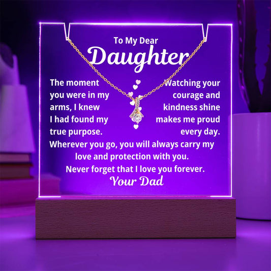 To My Daughter Necklace with Message in Acrylic Nigh Light | Dad to Daughter Gift for Christmas or Birthday