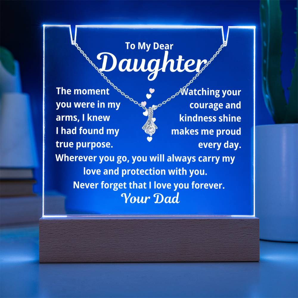 To My Daughter Necklace with Message in Acrylic Nigh Light | Dad to Daughter Gift for Christmas or Birthday