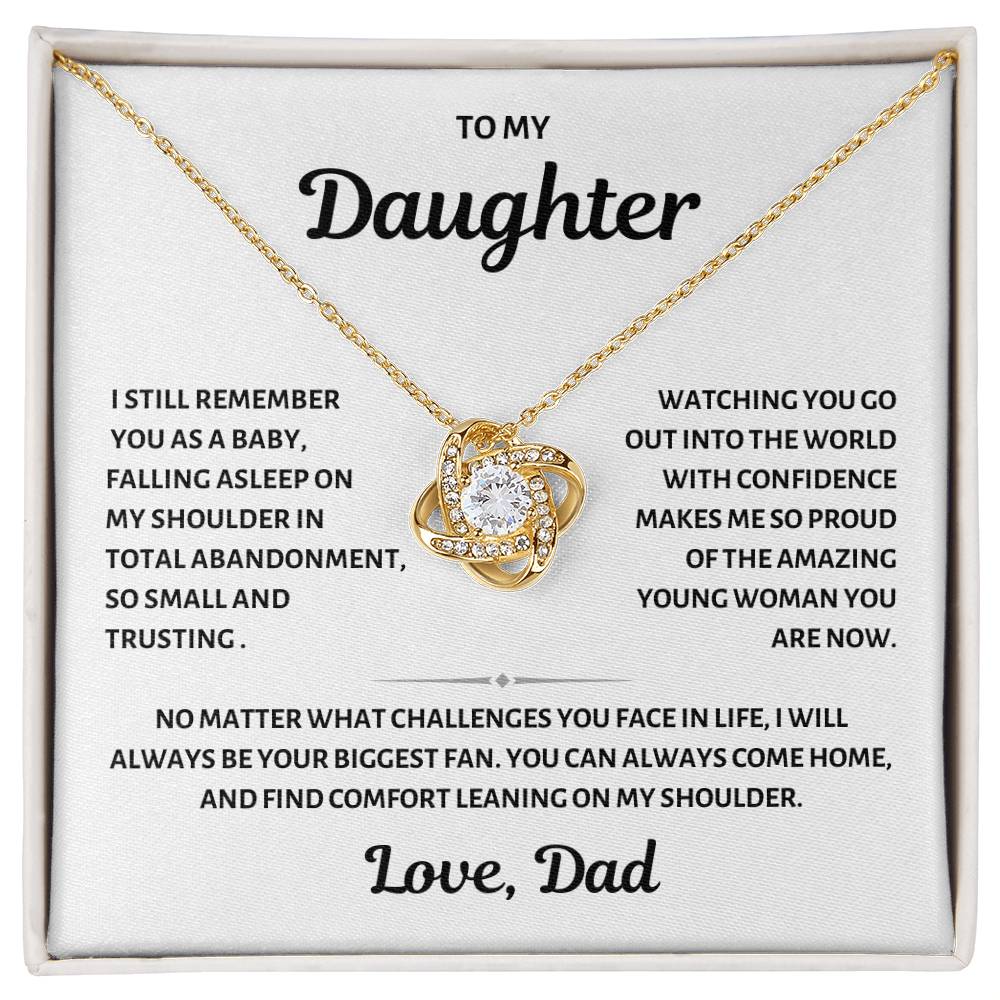 To my Daughter, Baby on My Shoulder, Love Knot Necklace