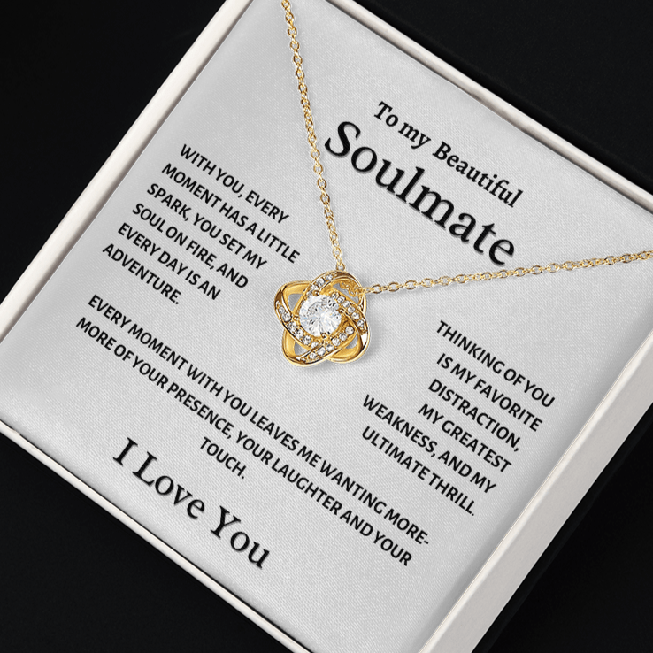 To My Soulmate, My Favorite Distraction, Love Knot Necklace.