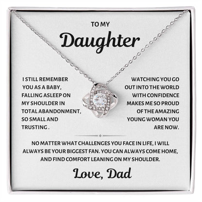 To my Daughter, Baby on My Shoulder, Love Knot Necklace