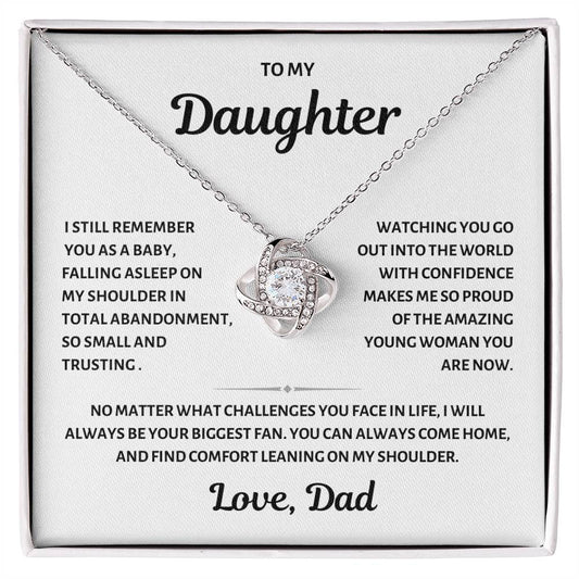 To my Daughter, Baby on My Shoulder, Love Knot Necklace