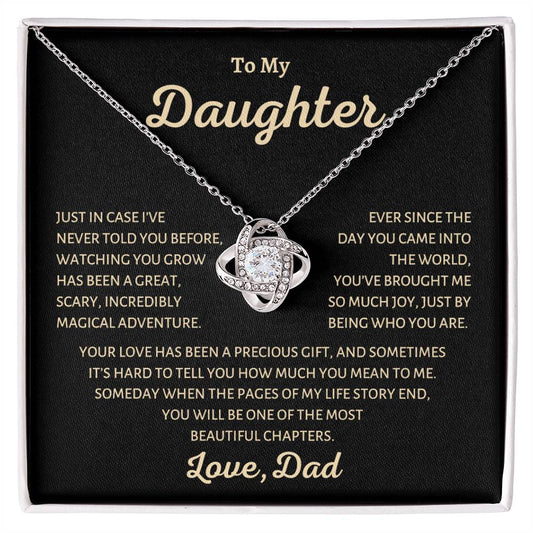 To my Daughter, My Greatest Adventure, Love Knot Necklace from Dad