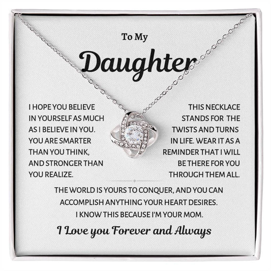 To My Daughter, The World is Yours, Love Knot Necklace from Mom